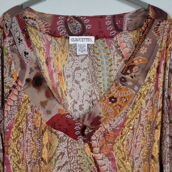 Vintage Women Sheer Floral Tunic Top Size 2X Boho Fairy Kimono VNeck Ethereal - Picture 2 of 12